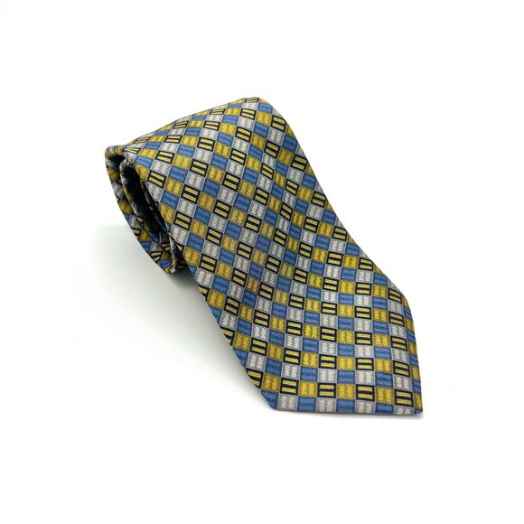 Human Rights Campaign 100% Silk Tie Geometric Gold Blue Silver - Picture 1 of 5